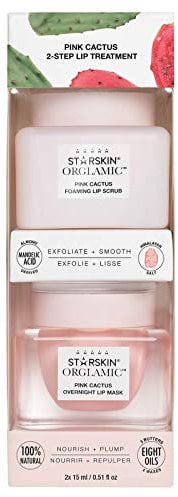 STARSKIN Orglamic Pink Cactus 2-Step Lip Treatment, Exfoliating Scrub & Nourishing Mask