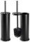 Harbour Housewares Toilet Brush and Holders - Matte Black - Pack of 2 - Round Toilet Bowl Brush & Holder Stainless Steel Bathroom Deep Cleaning Scrub