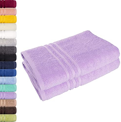 Lavea 2er Set Duschtuch 70x140 cm, Frottierserie Elena - Premium Dusch-Handtuch Set/Badetücher Set - weich & saugfähig 100% Baumwolle - Lavendel