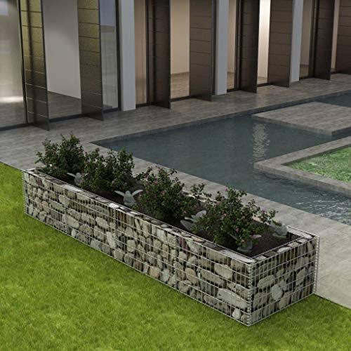 Kshzmoto Gabion Planter, Gabion Pflanzgefäß mit Deckel verzinkter Draht Gartendekoration Gabion Wand verzinkter Stahl 360x90x50 cm