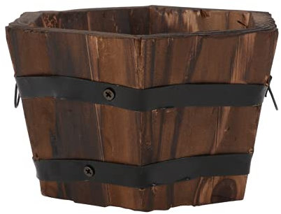 Yardwe 1pc Wooden Flower Pot Indoor Plant Outdoor Bucket Flower Pot Whiskey Barrel Planter Home Decor Retro Decor Rustic Flower Pot Vintage Decor Creative Succulent Planter Tray Flowerpot