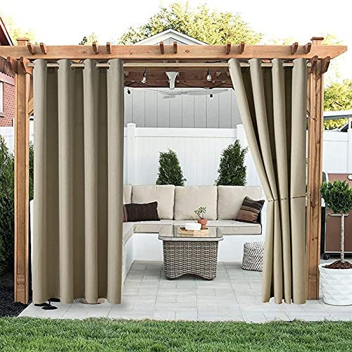 Liveinu Tende da Sole per Esterno Tende Idrorepellenti con Anelli Tenda Oscurante Termica Isolante Tende per Gazebo Tenda Impermeabile 1 Pezzo | 120x150cm(L x A) Cachi