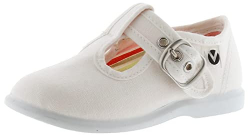 victoria Alba Hebilla Lona, Zapatos Tipo Ballet Unisex bebé, Blanco, 25 EU