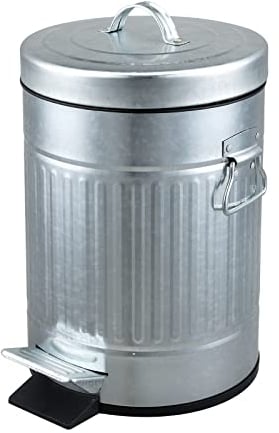 Bathroom Bin with Lid, Small Grey Waste Basket For Home Bedroom, Retro Step Garbage Metal Bin With Soft Close, 5 Liter/ 1.3 Gallon, Grey