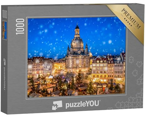 puzzleYOU: Puzzle 1000 Teile „Weihnachtsmarkt vor der Dresdner Frauenkirche auf dem Neumarkt, Sachsen“ – aus der Puzzle-Kollektion Dresden, Sachsen, Weihnachten, Deutschland, Deutsche Städte