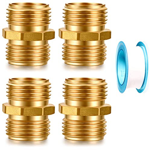 YELUN Gartenschlauch-Armaturen, Adapter, massives Messing, Reparaturstecker auf Stecker, Wasserhahn-Vorfach-Kupplung, Dual-Wasserschlauch-Anschluss (1.9 cm (3/4 Zoll) GHT Doppelstecker) (4 Stück)