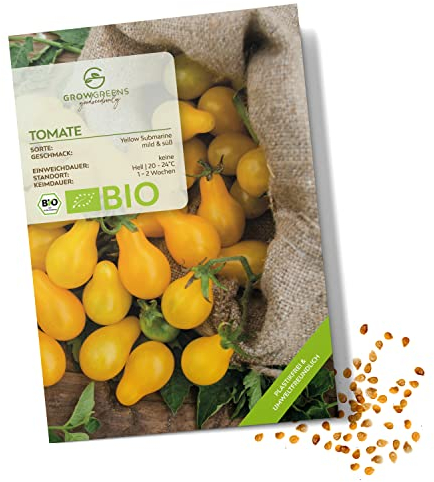 BIO Tomatensamen (Yellow Submarine, 10 Korn) - Tomaten Saatgut aus biologischem Anbau ideal für die Anzucht im Garten, Balkon oder Terrasse