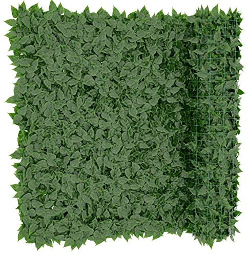 Siepe Finta Artificiale Ultra Coprente Anticaduta Rotolo Rete Frangivento Ornamentale Foglia Edera Sintetica Per Ringhiera Terrazzo Balcone Giardino Recinzione Verde Scuro (2 x 3 Mt)