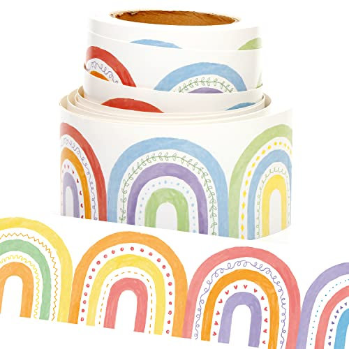 Youngever Pinnwand-Bordüre für Klassenzimmer-Dekoration, Regenbogen-Design, gerader Rand, 16 m