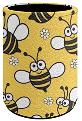 Coloranimal Pot à crayons pour enfants en similicuir avec motif abeille jaune