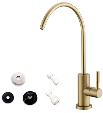 WEWE Drinking Water Faucet for Kitchen Sink, Gold Kitchen Water Filter Faucet Stainless Steel for Reverse Osmosis or Water Filtration System Beverage Non-Air Gap RO Faucet Gold Finish