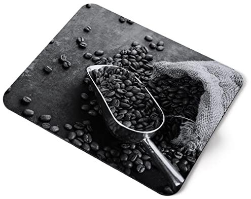Computer Mouse Mat Pad - BW - Bag of Coffee Beans and Scoop Home Office PC Desk Accessory Flexible Fabric Top Large 5mm Laptop Desktop Printed Art Ergonomic #42747