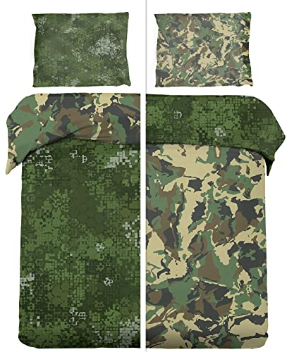Camouflage Bettwäsche 140x200, Army Militär Stil Microfaser Bettbezug Set 2 Teilig - Weich & Angenehm & Atmungsaktiv, 1 Bettbezüge mit Reißverschluss + 1 Kissenbezug 70x90 cm