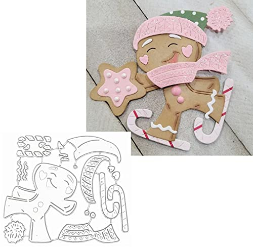 Skifahren Lebkuchenmann Metall-Stanzformen, niedliche Skating-Lebkuchenmann-Schablonen, DIY-Bastelkarten, Stanzformen für DIY-Prägung, Kartenherstellung, Foto-dekorative Papierformen, Scrapbooking