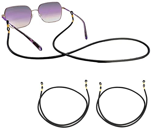 GERNEO® – Liverpool – Premium Leder Brillenband & Brillenkordel – Doppelpack in schwarz und gold Halterungen – Glattlederoptik Unisex PU Brillenkordel für Lesebrille & Sonnenbrille
