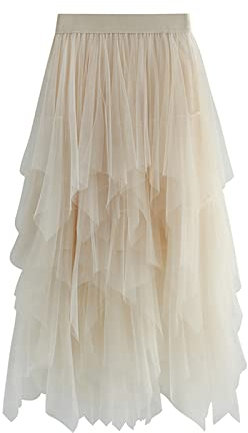 HodJIU Gonna Tulle Irregolare Donna Lunga Tutù Elegante Elastico Sexy Maglia Casual Midi Pizzo Vita Alta per Ragazza, Arancione, Taglia Unica