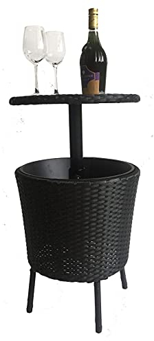 Side tables,Wicker Bucket Side Table, Outdoor Cool Bar Table, Cool Wicker Table with Ice Bucket, Suitable for Parties Swimming Pools Decks Beaches