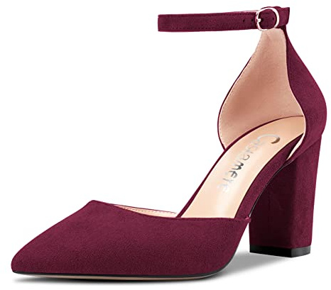 Castamere Donna Chunky Blocco Alto High Tacco Heel a Punta Pumps Cinturino alla Caviglia Fibbia da Matrimonio Feste Sexy 8.5 CM Heels