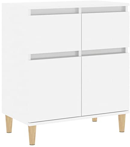 vidaXL Sideboard, Kommode mit 2 Schubladen 2 Fächern, Highboard Wohnzimmerschrank mit Holzbeinen, Schrank Anrichte Beistellschrank, Hochglanz-Weiß Holzwerkstoff