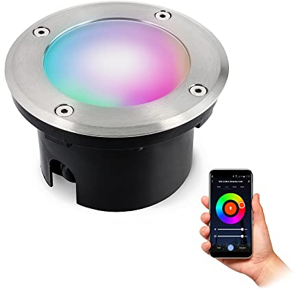 SSC-LUXon VISKOS Bodeneinbaustrahler Aussen flach LED mit Smart Leuchtmittel WLAN RGB - Bodenstrahler befahrbar kompatibel mit Alexa, Siri & Google