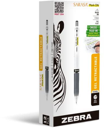 Zebra Pen Sarasa Mark ON Gel-Druckstift, feine Spitze, 0,5 mm, schwarze Tinte, 12 St ck