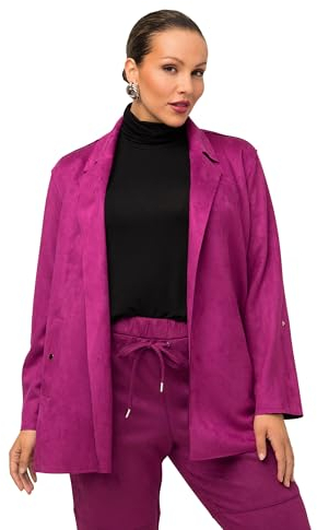 Ulla Popken Damen Jacke, Velourslederoptik, Oversized, offene Form Indoorjacken, dunkler Flieder, 46-48