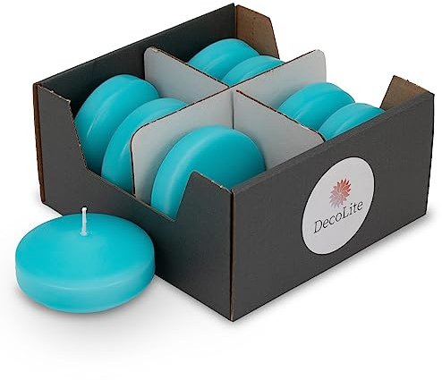 DecoLite: Maxi XL Schwimmkerzen 8 Stück im Karton, Ø 8 cm ?8 Stunden lange Brenndauer, ohne Duft, Paraffinwachs, große Floating Candles, schwimmend, Ideal für verschiedene Anlässe (türkis)