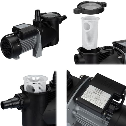Pompe de piscine COIL, pompe de filtration, auto-amorçante, pompe de circulation, capacité 8000 l/h, max. hauteur d'alimentation 8,5 m, préfiltre : 300 W, moteur silencieux : 73 dB, IPX5, 230 V/50 Hz