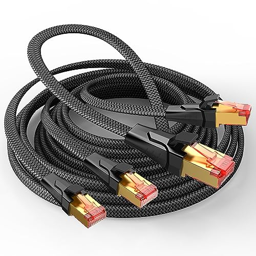 SNOWKIDS 2 Stück Cat 8 LAN Kabel 3m, 40Gbps Netzwerkkabel Hochgeschwindigkeits 2000MHz S/FTP Ethernet Kabel POE Gigabit RJ45 Nylon geflochtener Vergoldeter für PS/5 Router Modem TV Switch Laptop
