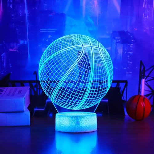 Basketball Geschenke für Jungen, Basketball 3D Nachtlicht, 3D Optische Täuschungs Lampe, 16-Farbig Dimmbar und Fernbedienbar, Geburtstag Weihnachtsgeschenke für Mädchen Wohnzimmer Schlafzimmer