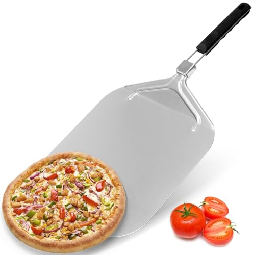 Gotoll Pala per Pizza Corta 12 Pollici con maniglia pieghevole comodo piatto per pizza in alluminio utilizzato per le griglie del forno della pizza in pietra
