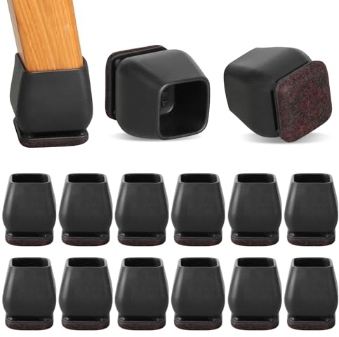 RCHYFEED Schwarz Schutzkappen, 24 Stück Schutzkappen für Eckig Schräg, Stuhlbeine mit Filz, TPE Bodenschoner für Stühle, Stuhlbeinschoner Geräusche und Kratzer Beseitigen (Eckig,21-25mm)