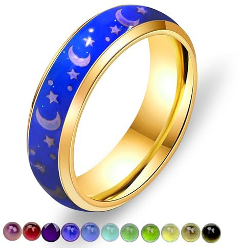 Uloveido 6 mm Edelstahlband, bequeme Passform, temperaturempfindlich, Farbwechsel, Stimmungsringe, Regenbogenfarben, P1/2(57mm), Metall, Kein Edelstein