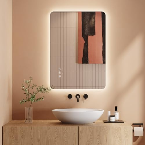 Dripex LED Bathroom Mirror with Lights, 500 * 700 MM Light up Backlit Mirror Bathroom Anti Fog Illuminated Mirrors Dimmable Switch with 3 Colors,Horizontal/Vertical
