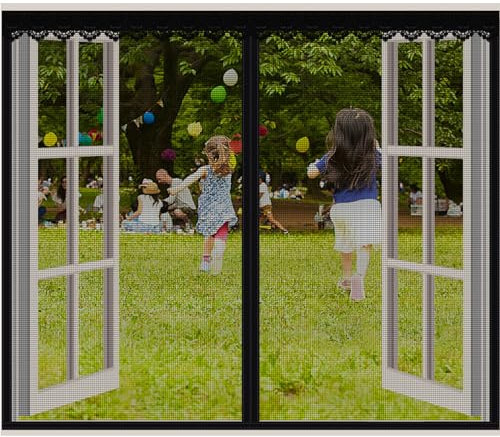 ZHZFSH Zanzariera Magnetica per Finestra, Tenda con Nastro Magico, Protezione Zanzara (60×50cm) (Nero-b)