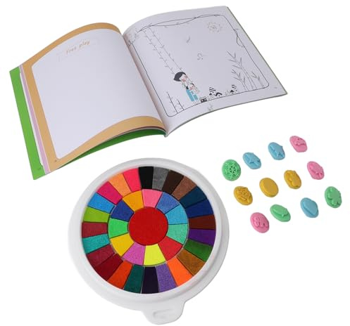 Kids Finger Paint Kit,Kids Finger Painting Kit and Book Multi Colors Washable DIY Fingerprint Stamp Pad with Sealing Cover for Drawing