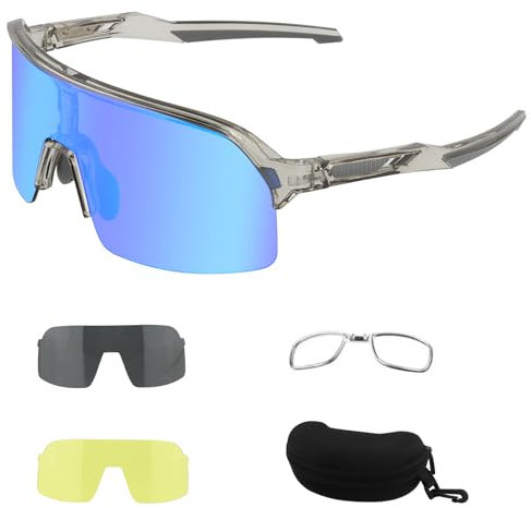 ToopMount Polarized Cycling Glasses, UV400 Sports Sunglasses with 3 Interchangeable Lenses TR90 for Men Women Baseball Hiking (Clear Gray Frames - Semi-rimless)