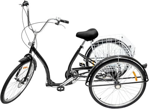 26 Zoll Dreirad für Erwachsene, 6 Gang Senioren Dreirad mit Einkaufskorb, 3 Räder Adult Fahrrad, Einstellbar Fahrrad d für Erwachsene, Picknick, Übung