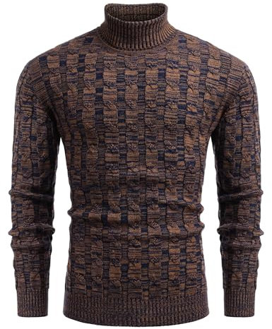 COOFANDY Mens Turtleneck Jumper Cable Knitted High Roll Neck Sweater Warm Jumpers for Men Regular Fit PAT7 S