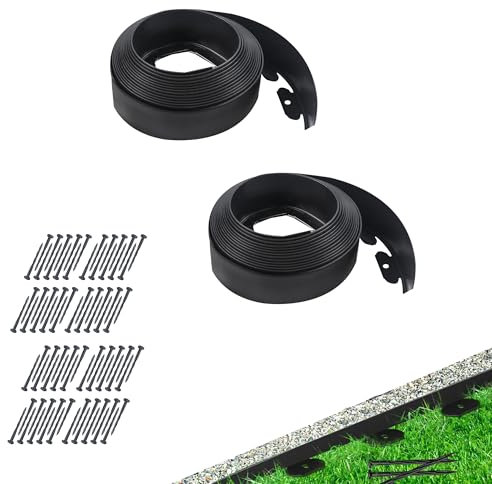 Bordure de jardin en plastique noir de 20m/66 pieds, 10cm de haut,avec 80 pointes kit de bordure de barrière d'herbe extérieure pour aménagement paysager de pelouse, parterres de fleurs, allée et cour
