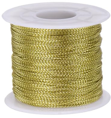 QUARKZMAN Corda in Poliestere 1mm 100 Metri Filo Perline Cerato Corda Lavori Artigianali per Creazione Gioielli Braccialetti Collane Intrecci Macramè Corda Raso, Oro