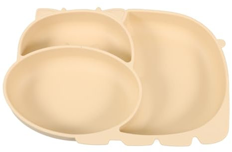 WATIIFUFU De Para Bebés Ventosa Plato Dividido y Diseño De Cartoon Para Alimentación Infantil Para Lavavajillas Color Beige