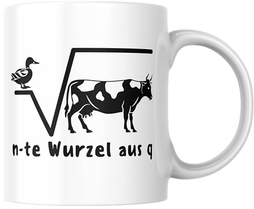 Ente Wurzel aus Kuh Mathematiker Lehrer Mathe Student witzige Kaffee Tasse Geschenk (Weiß)