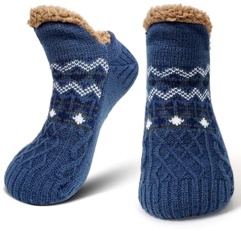 LOFIR Calze Pantofole Antiscivolo da Uomo: Calzini Invernali Termici da Casa per Uomo Calzetti Babbucce in Pile Caldi e Pelosi Calze Imbottite per Natale Idea Regalo 39-46 1 Paio