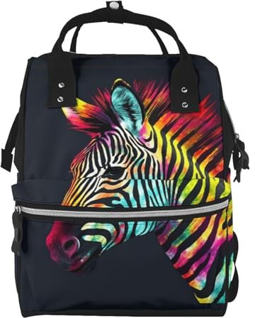 Bunte Wickeltasche mit Regenbogen-Zebramuster, großer Laptop-Rucksack, wasserdicht, für Mutter, Outdoor, Reisen, Schwarz, Einheitsgröße, Tragetaschen-Rucksäcke