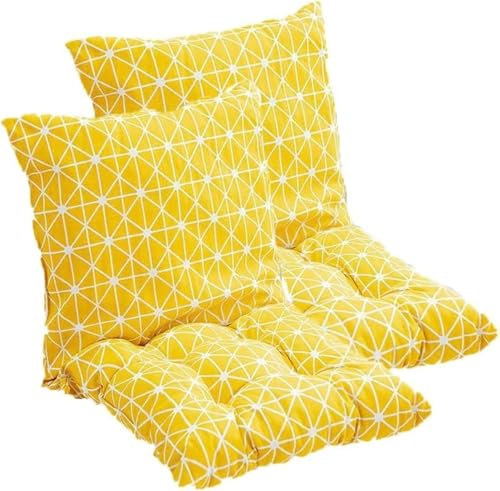 YEAHLEE 2 Stuhlkissen mit Rückenlehne Stuhlkissen mit Bändern Sitzauflagen Gartenmöbel Hochlehner Auflagen Gartenstuhlauflagen, 15.8X31.5in(Gelbe)