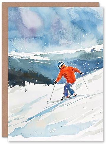 Artery8 Winter Sport Snow Ski Skiing Alps Watercolour Blank For Him Or Her Art Birthday Card