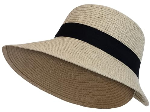 Trespress Women's Wide Brim Straw Sun Hat - Ladies Summer Beach and Poolside Holiday Protection with Ribbon Detail