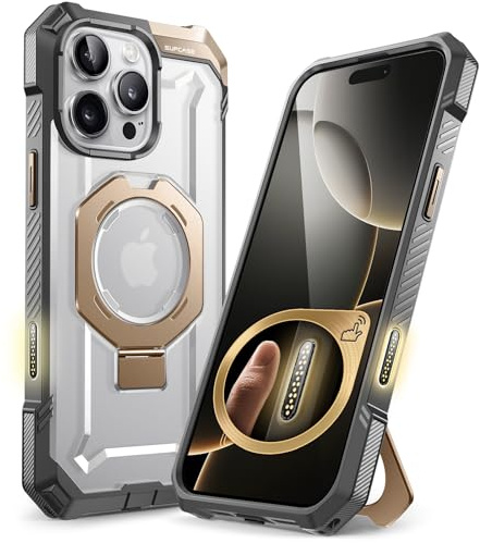SUPCASE for iPhone 16 Pro Max Case with Camera Control Capture Button (Unicorn Beetle Grip), [Built-in Stand] [Compatible with MagSafe] Magnetic Phone Case for iPhone 16 Pro Max (Desert/Gold)