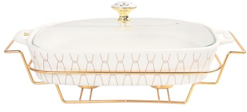 jinsongdafa Porcelain Rectangle Casserole Baking Dish with Glass Lid and rack, 1200 ML Serving Soup Tureen, Chafing Dish for Buffet, food preserve Tray, Catering Casserole for Party Style